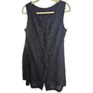 VTG Harari Silk Blouse Woman S Black Eyelash Sleeveless Whimsygoth Y2K Slits